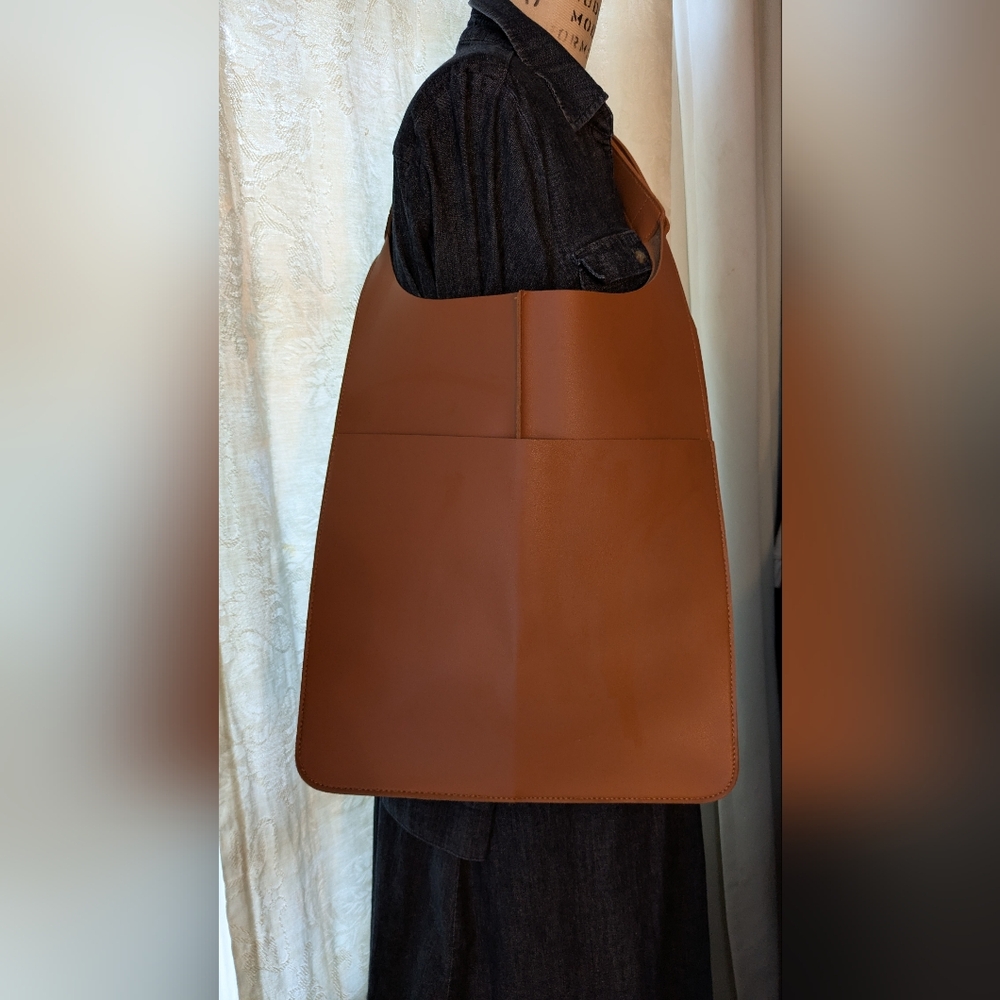 Tan Vinyl Shoulder Tote
